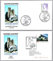 Torri Del Vajolet - Vajolet Türme. CONCHA FOSIL - FOSSIL SHELL. Set 2 Cancels: Austria + Italy. 2013 - Fossiles