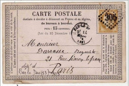 !!! CARTE PRECURSEUR CERES CACHET DE BAR LE DUC (MEUSE) 1875 - Cartes Précurseurs