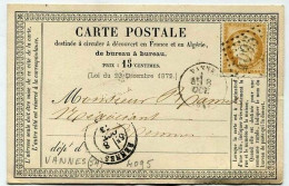 !!! CARTE PRECURSEUR CERES CACHET DE VANNES (MORBIHAN) 1873 - Cartes Précurseurs