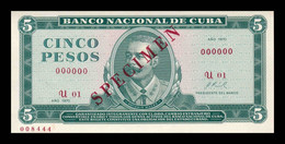 Cuba 5 Pesos Antonio Maceo 1970 Pick 103Bs Specimen Sc Unc - Cuba