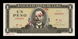Cuba 1 Peso José Martí 1970 Pick 102As Specimen Sc Unc - Cuba