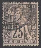 French Colonies Sc# 54 Used 1881-1886 25c Black, Rose Peace & Commerce - Sonstige & Ohne Zuordnung