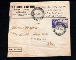 Somalia AFIS, POSTA VIAGGIATA 1957, MOGADISCIO PER ADEN ESPRESSO - Somalia (AFIS)