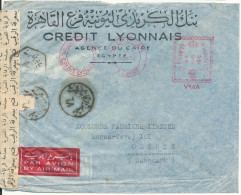 Egypt Censored Air Mail Bank Cover With Meter Cancel 6-7-1953 Sent To Denmark - Aéreo