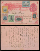 COSTA RICA. 1905 (29 April). Puntarenas - Germany. 2c Red Stat Card + 6 Adtl Diff Stamps, Violet Cds. Lovely Item. - Costa Rica