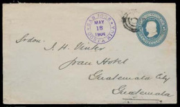 COSTA RICA. 1904 (18 May). S Jose - Guatemala (25 May). 5c Blue / Grey Stat Env. VF. Unusual Dest / Arrival Cds. - Costa Rica