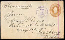 COSTA RICA. 1904 (10 March). San Jose - Germany. 10c Brown Stat Env. Via NY (!). VF. - Costa Rica