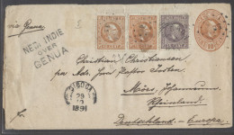 DUTCH INDIES. 1891(29 Oct). Siboga - Germany (3 Dec). Reg 10c Brown Stat Env 3 Adtls Stamp.(further Stamp Missing In Tra - Indes Néerlandaises