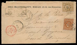 DUTCH INDIES. 1890 (8 Dec). Medan - Suriname / Paramaribo. Fkd Env 10c + 15c Via Italian With Arrival / Transit. Extreme - Indes Néerlandaises
