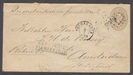 DUTCH INDIES. 1890 (6 July). Soloen - Soerakarta - Netherlands (17 Ago). 15c Brown Stat Env "Ned Indie / Via Marseille"  - Indes Néerlandaises