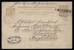 DUTCH INDIES. 1890 (7 May). Goendih - Samarang - UK / Bradford. 7 1/2c Brown Stat Card. Oval Name Town Cachet. Fine. Via - Indes Néerlandaises