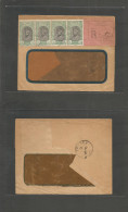 ETHIOPIA. 1918. Dire Daona - France, Trives (1918) Registered Comercial Window Envelope Multifkd 1/2k Strip Of Four Canc - Etiopía