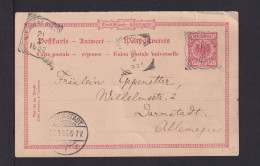 1895 - 10 Pf. DR-Antwort-Ganzsache Ab BINDJIG Nach Darmstadt - Transit-Stempel - Indes Néerlandaises