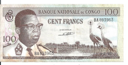 CONGO 100 FRANCS 1962 VF P 6 - Unclassified