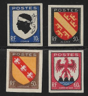 France. Blasons, Corse, Alsace, Lorraine, Nice , N°755/58** Non Dentelés. Cote 80€. - 1941-1950