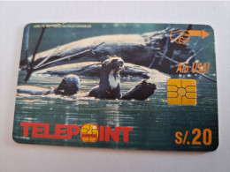 PERU   CHIPCARD   10,00 $ / SEA OTTER/ BEAVER? / WHITE BACKSIDE / TELEPOINT      Fine Used Card  ** 15466** - Perù