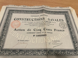 ACTION COMPAGNIE GENERALE DE CONSTRUCTION NAVALE COMPLETE AVEC COUPONS   1918  TB - Navigazione
