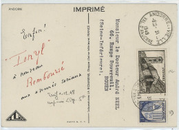 ANDORRE (france) N°119 +122 / IMPRIME POUR LA FRANCE -1-12-48- IMPRIME (-50 Gr ) = 5F - Covers & Documents