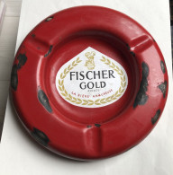 Ancien Grand Cendrier En Métal émaillé - Bière Fischer Gold Alsace - Aschenbecher