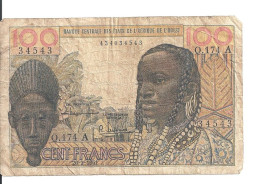 COTE D'IVOIRE 100 FRANCS ND1961-65 VG+ P 101A - Elfenbeinküste (Côte D'Ivoire)