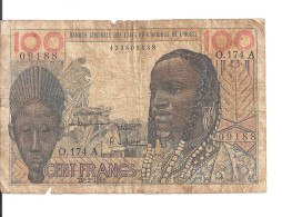 COTE D'IVOIRE 100 FRANCS ND1961-65 VG+ P 101A - Elfenbeinküste (Côte D'Ivoire)