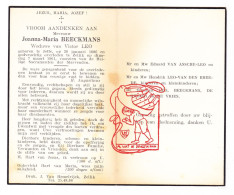 DP Joanna Maria Beeckmans ° Jette 1886 † Zellik 1961 X Victor Leo / Van Assche Van Den Breede De Ridder De Vries - Devotion Images