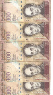 VENEZUELA 100 BOLIVARES 2012 VF P 93 E ( 5 Billets ) - Venezuela
