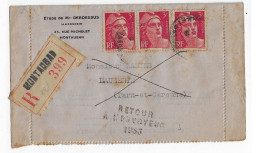 MONTAUBAN Carte Lettre Formule Privée Huissier RECOMMANDEE 3 F Gandon Pasteur Yv 716 Dest Lauzerte Retour Envoyeur GC - 1921-1960: Moderne