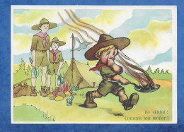 CPSM Scoutisme Campement Illustrateur Be Skillul ..Connais Ton Métier ! Petit Scout Avec Une Poêle Enflammée 10/15 Cm - Scoutisme