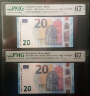 SPAIN - 2 X 20 EURO - VH -  V003 H2  - VH0058309078 Et 9087  - PMG 67 EPQ - DRAGHI - ESPAÑA - SIN CIRCULAR - 20 Euro