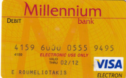 GREECE - Millennium Bank Visa Electron(reverse TAG Systems), 10/06, Used - Tarjetas De Crédito (caducidad Min 10 Años)