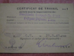 CERTIFICAT DE TRAVAIL (STO) - 1939-45