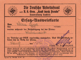 DEUTSCHES  REICH   --  DIE DEUTSCHE  ARBEITSFRONT  --  ERSATZ - AUSWEISKARTE  --  GAU SACHSEN - 1939-45