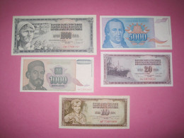 Yugoslavia Lot 5 X Banknotes 1968, 78, 81, 94 - Yugoslavia