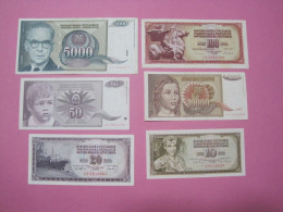 Yugoslavia Lot 6 X Banknotes 1968, 74, 86, 92 - Yugoslavia