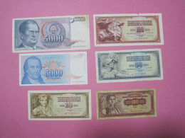 Yugoslavia Lot 6 X Banknotes 1955, 68, 81, 85, 86, 94 - Yugoslavia