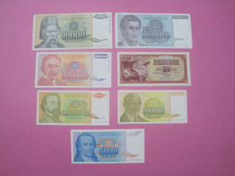 Yugoslavia Lot 7 X Banknotes 1986, 93, 94 - Yugoslavia
