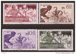 GUI334SCSF-L4214-TCULTOTROS.Guinea Guinee GUINEA ESPAÑOLA  PRO INDIGENAS,CAZADORES 1954.( Ed 334/37**) Sin Charnela LUJO - Autres & Non Classés