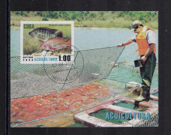 CUBA 2008 MINI SHEET FISH FARMING STAMP WORLD 5070 CANCELLED - Usati