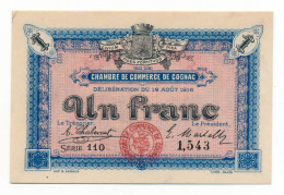 C.D.C. // COGNAC (Charente 16) // Août 1916 // Un Franc // Sans Filigrane // SUP - Chambre De Commerce