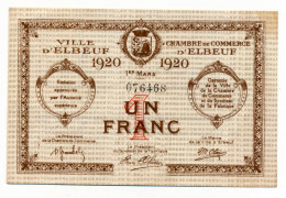 C.D.C. // ELBEUF (Seine-Inférieure 76) // Mars 1920 // Un Franc // Filigrane Abeilles // SUP - Chambre De Commerce