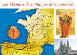 Les Chemins De Saint-Jacques-de-Compostelle - Vues Diverses - Carte Géo Coquille Pélerin Pilgrim Pélerinage Santiago - Luoghi Santi