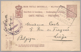Luxembourg-1917 RPO Rodange-Luxembourg Ambulant Censored To Belgium Scarce! - 1907-24 Ecusson