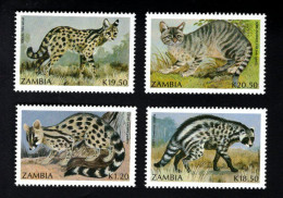 1869809169 1990 SCOTT 519 522 (XX) POSTFRIS MINT NEVER HINGED  - FAUNA - SMALL CARNIVORES GENET CIVET SERVAL WILD CAT - Zambia (1965-...)