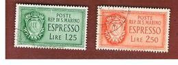 SAN MARINO - UNIF. E9.E10 ESPRESSO - 1943 STEMMA (SERIE COMPLETA DI 2) -  USATI (USED°) - Francobolli Per Espresso