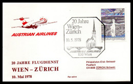 Ffc Austrian Airlines  20 Jahre Flugdienst Wien-Zurich  10/05/1978 - Cartas & Documentos
