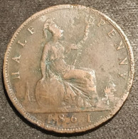 GRANDE BRETAGNE - ½ - 1/2 - HALF PENNY 1861 - Victoria - Bun Head - Lourde - KM 748.2 - C. 1/2 Penny