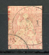 SUI 1854 Yv. N° 28c  Papier Mince (o) 15r Rose  Helvetia Fil De Soie Vert ND Cote 225 Euro  BE R 2 Scans - Used Stamps