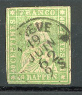 SUI 1854 Yv. N° 30  Papier épais (o) 40r Vert  Helvetia Fil De Soie Vert ND Cote 90 Euro  BE R 2 Scans - Used Stamps