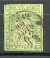 SUI 1854 Yv. N° 30  Papier épais (o) 40r Vert  Helvetia Fil De Soie Vert ND Cote 90 Euro  BE R 2 Scans - Gebraucht